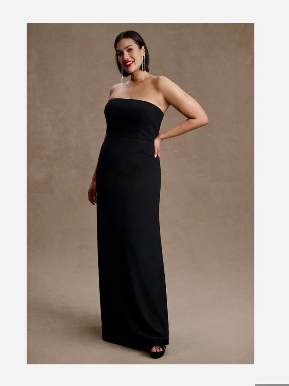 BHLDN Strapless Black Crepe A-line Gown